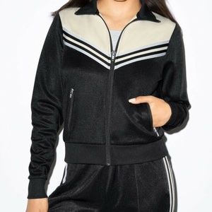 American Apparel Track Zip Up Jacket Black w/ Running Stripe - XS